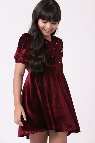 Burgundy Solid Flared Dress, Burgundy, image 2